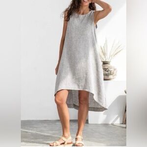 MagicLinen Toscana Gray Linen Dress high-low hemline. Size XS